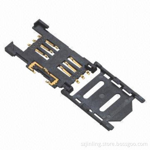 Without Pegs 6P SIM Card Sockets with 100gf Cycles Durability, LCP Insulator, Gold Over Nickel